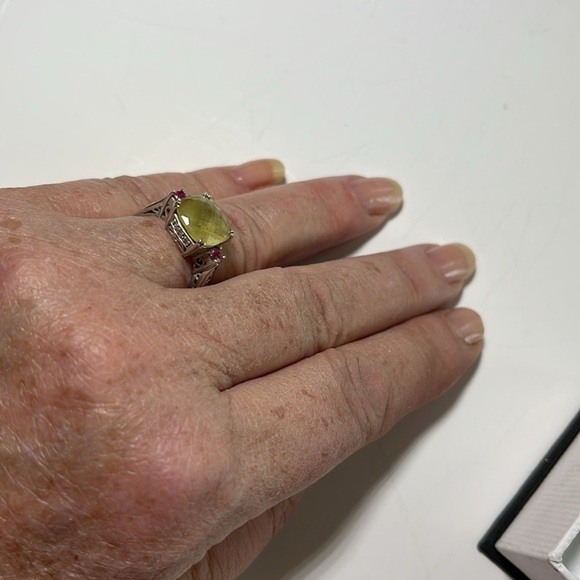 Peridot and pink tourmaline ring set in 14k white gold - Picture 4 of 6